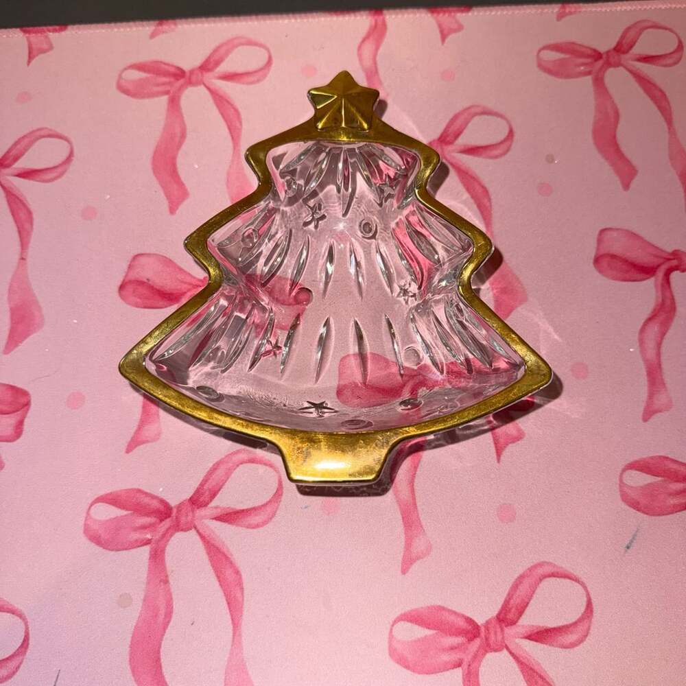 Studio Nova Mikasa Sweets Candy Dish Christmas Tree 6" Clear Gold Tone Trim